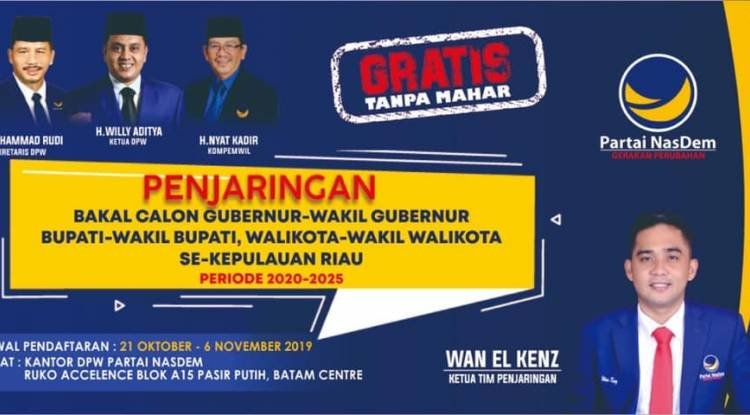 NasDem Buka Penjaringan Bakal Kepala Daerah di Kepri