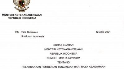 Menteri Ketenagakerjaan Terbitkan Edaran THR Wajib Dibayar Penuh