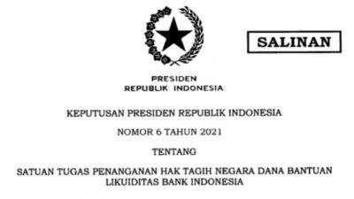 Presiden Terbitkan  tentang Satgas Penanganan Hak Tagih Negara Dana