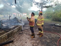 Damkar Lingga Berjibaku Padamkan Api Yang Bakar Gedung SD Air Salak