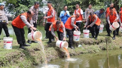 Perkuat Ketahanan Pangan, Polda Kepri Tebar 50 Ribu Bibit Ikan Mas dan Nila di Tibelat Farm