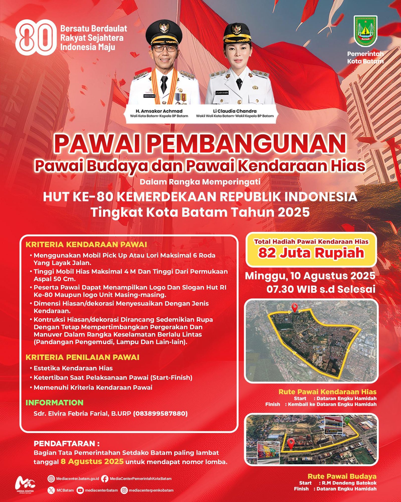 Semarak HUT ke-80 RI: Pemko Batam Ajak Masyarakat Meriahkan Pawai Pembangunan dan Lomba Kendaraan Hias Berhadiah Total Rp82 Juta